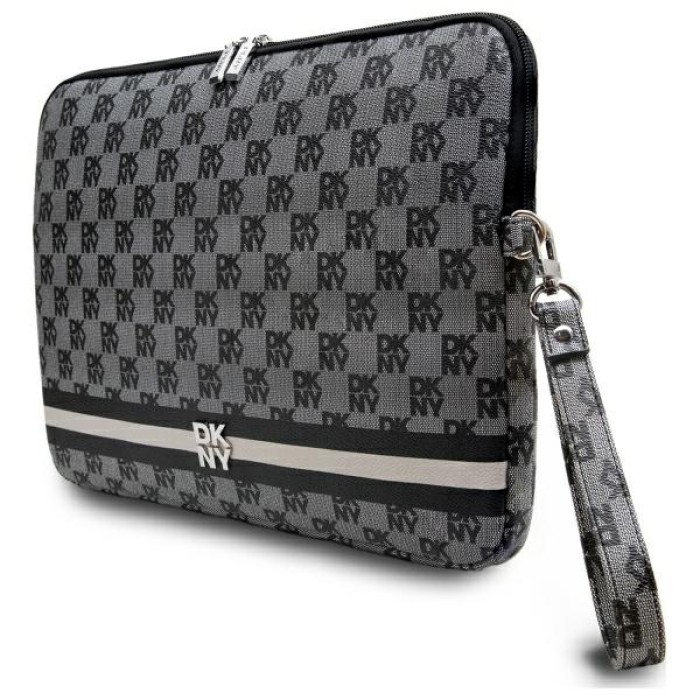 DKNY Sleeve Checkered Pattern Printed Stripes 16" Laptop Case - Black