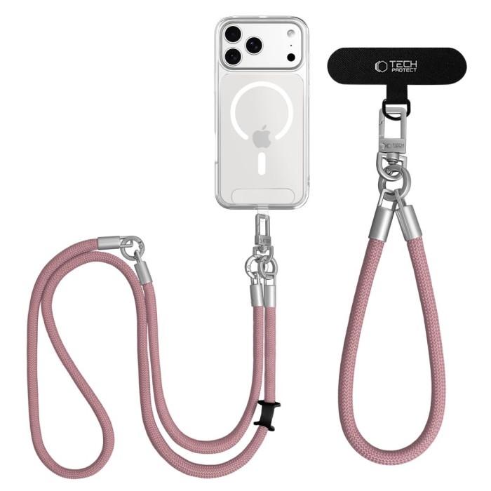 Tech-Protect C10S Crossbody Phone Lanyard (114 cm) + Wrist Strap (31 cm) - Pink Titanium