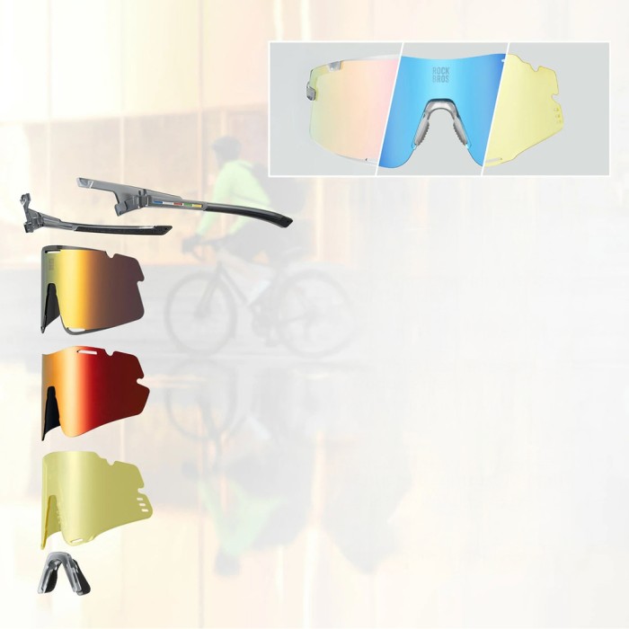 Rockbros SP338 ROAD TO SKY Cycling Glasses with Interchangeable Lenses - Gray