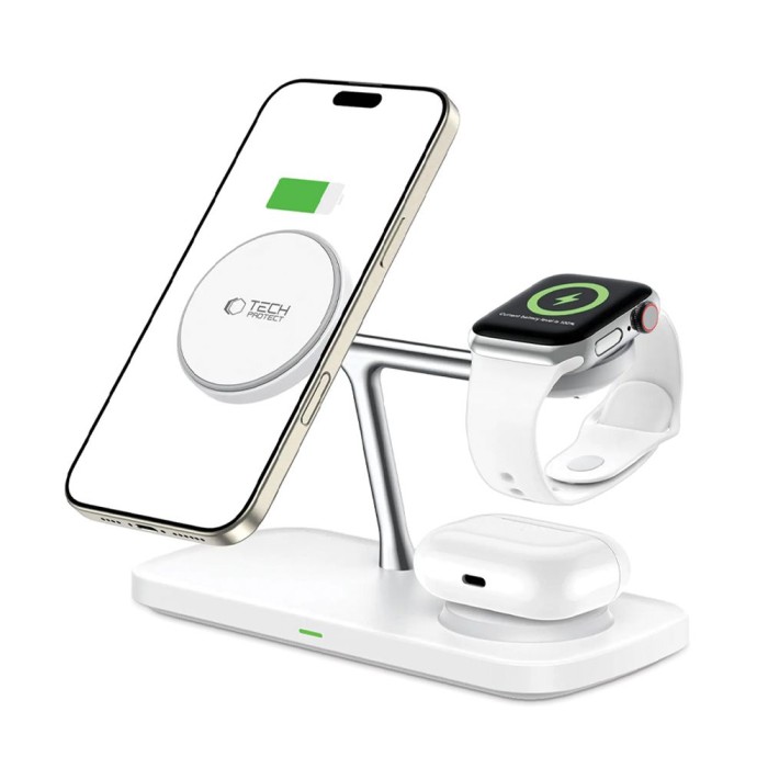 Tech-Protect QI15W-A45 3in1 Wireless Charger with MagSafe for Apple Devices - White