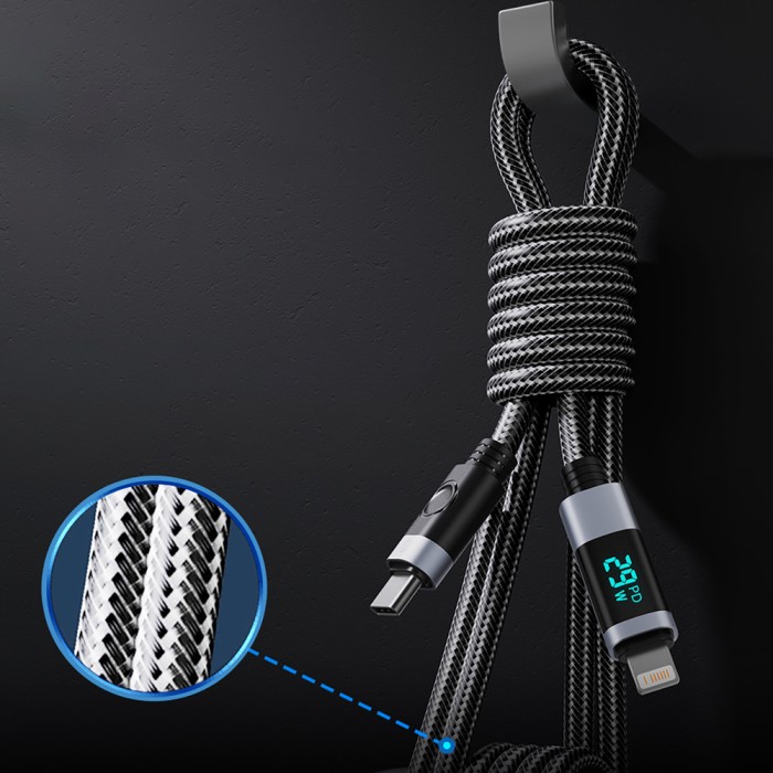 Orico LDA2L USB-A to Lightning Cable 12W with LED Display 0.5m - Black and Silver