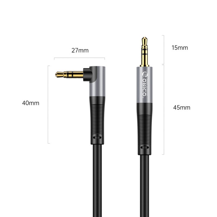 Orico AXW Mini Jack 3.5mm Male to Male Angled Audio Cable 2m - Black