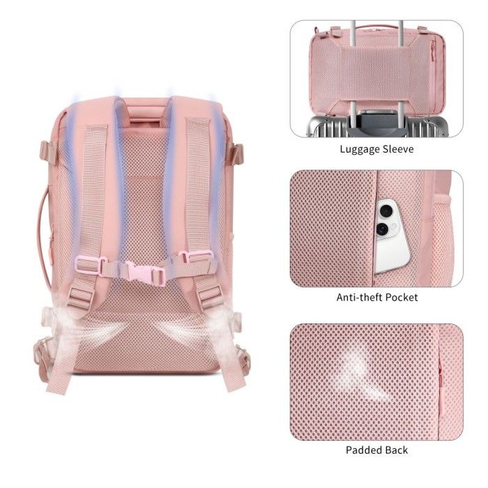 Tech-Protect Defender S50 Backpack for Ryanair &amp;amp; Wizzar, 20L Laptop - Pink