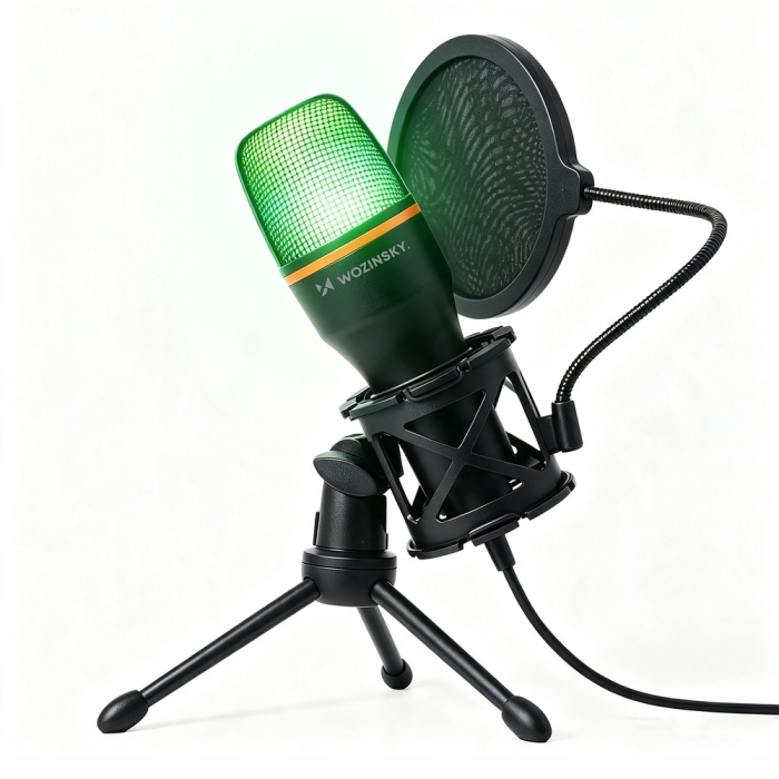 Wozinsky WM-W111 wired studio gaming microphone on a stand with RGB backlight - black
