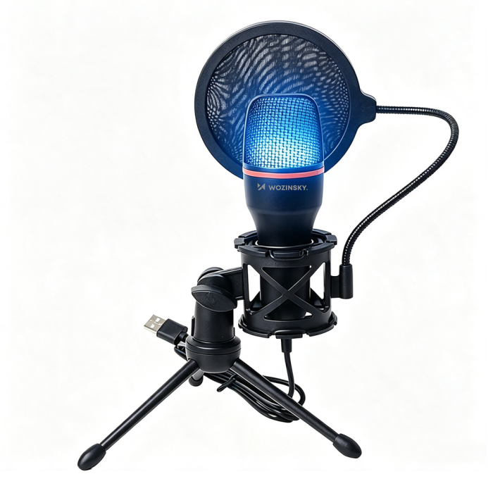 Wozinsky WM-W111 wired studio gaming microphone on a stand with RGB backlight - black