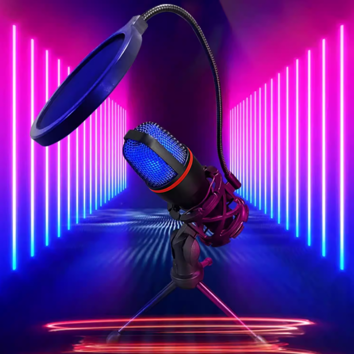 Wozinsky WM-W111 wired studio gaming microphone on a stand with RGB backlight - black