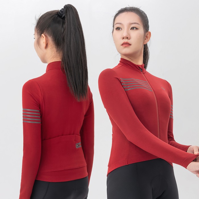 Rockbros YPW065 TVI Women&amp;#39;s Long Sleeve Cycling Jersey Fall/Winter L - Red