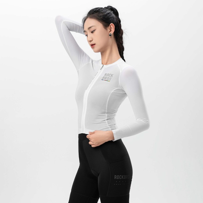 Rockbros 15110012004 ROAD TO SKY Women's Cycling Jersey, Long Sleeve, M - White
