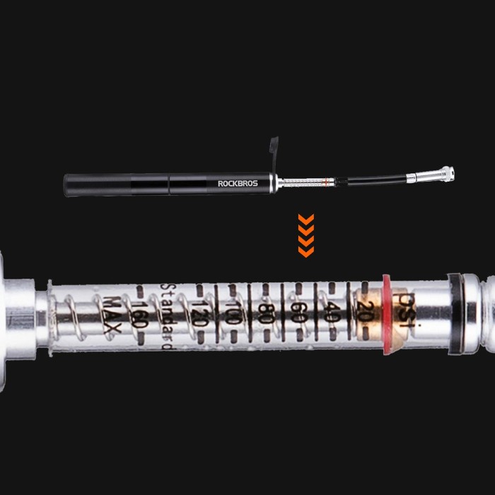 Rockbros JG-PB-004 lightweight bicycle pump with pressure gauge - black