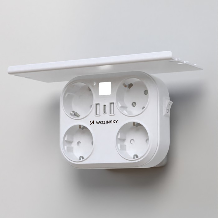 Wozinsky WRS-2B 4x AC 2x USB-A 2x USB-C 4000 W Network Splitter with Lamp - White