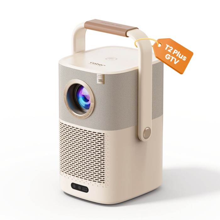 Yaber T2 Plus GTV 1080p 450 ANSI Google TV JBL Dolby Audio Multimedia Projector with Battery - Beige