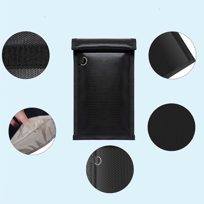 Fireproof RFID phone pouch OTN-27 with signal blocking 27x12.3 cm - black