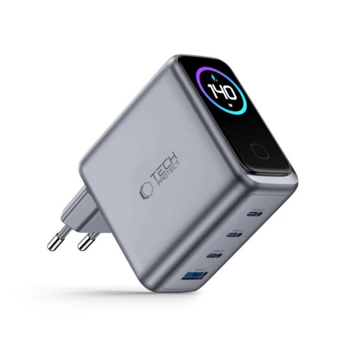 Tech-Protect PowerVision NC140W-GaN 4-PORT PD 140W / QC3.0 Wall Charger - Dark Gray