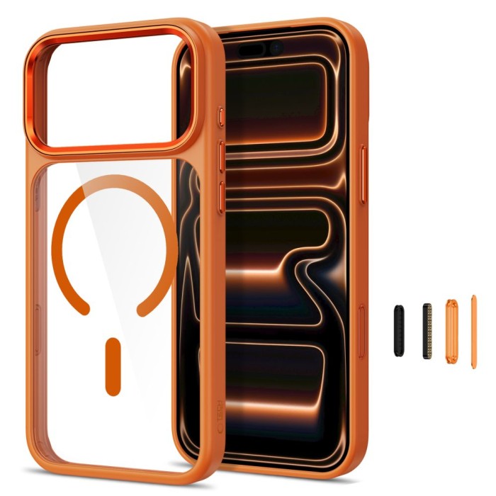 Tech-Protect Magmat Magsafe CC Case for iPhone 17 Pro Max / 18 Pro Max - Orange-Transparent