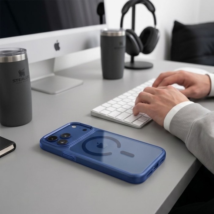 Tech-Protect Magmat Magsafe CC Case for iPhone 17 Pro Max / 18 Pro Max - Transparent Navy Blue