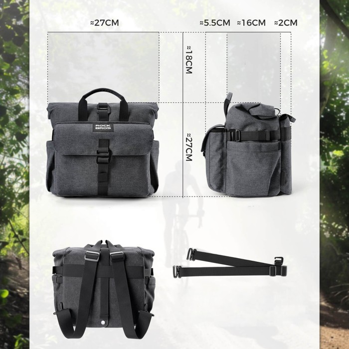 Rockbros H46 Backpack Saddlebag Handlebar Bag - Gray