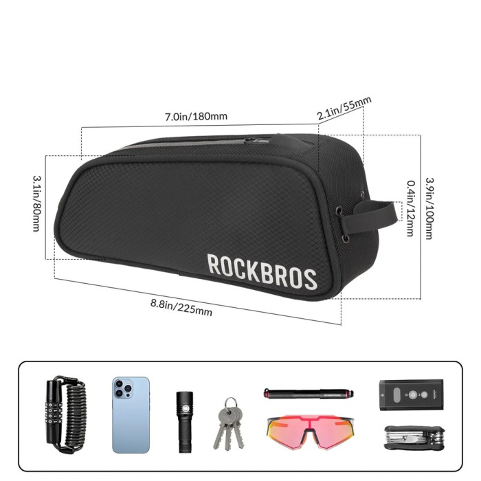 Rockbros TL004 ROAD TO SKY 0.7L Waterproof Frame Bike Bag - Black
