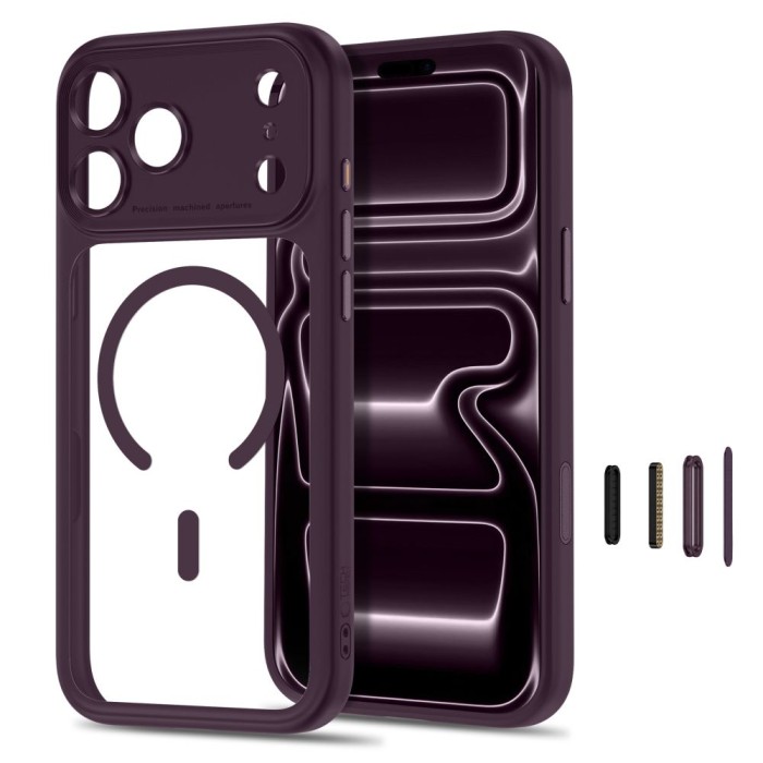 Tech-Protect MagPeak MagSafe CC Case for iPhone 18 Pro / 17 Pro - Clear Burgundy