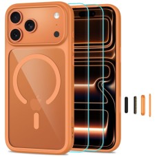 Tech-Protect MagOne CC MagSafe Case + Tempered Glass 2-Pack for iPhone 18 Pro Max / 17 Pro Max - Transparent Orange