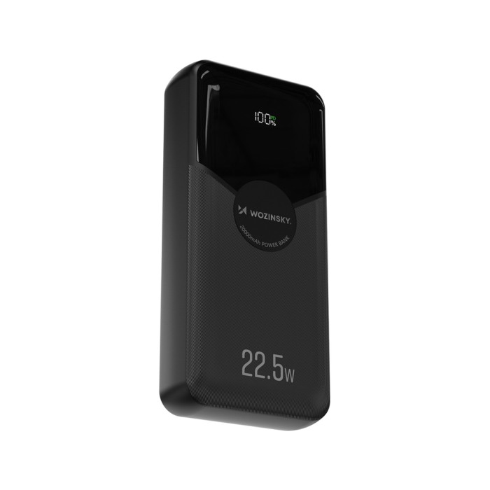 Wozinsky WFC-15B 20000mAh 22.5W PD20W Powerbank with Built-in Lightning and USB-C Cables - Black