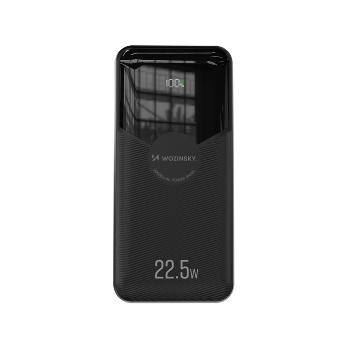 Wozinsky WFC-15B 20000mAh 22.5W PD20W Powerbank with Built-in Lightning and USB-C Cables - Black