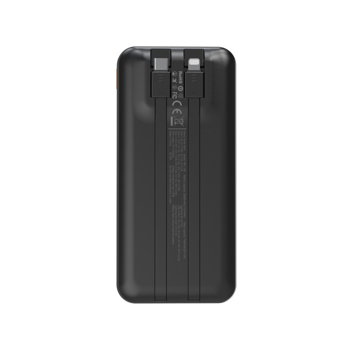 Wozinsky WFC-15B 20000mAh 22.5W PD20W Powerbank with Built-in Lightning and USB-C Cables - Black