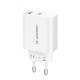 Wozinsky WLS-20W 20W USB-A USB-C Wall Charger with 1m USB-C - USB-C Cable - White