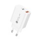 Wozinsky WLS-20W 20W USB-A USB-C Wall Charger with 1m USB-C - USB-C Cable - White
