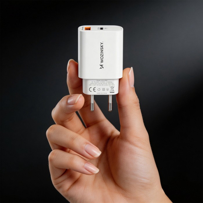 Wozinsky WLS-20W 20W USB-A USB-C Wall Charger with 1m USB-C - USB-C Cable - White