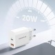Wozinsky WLS-20W 20W USB-A USB-C Wall Charger with 1m USB-C - USB-C Cable - White