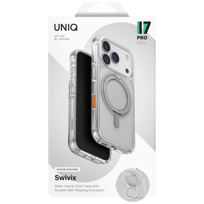 Uniq Swivix 360 Rotating Kickstand Case for iPhone 17 Pro - Transparent