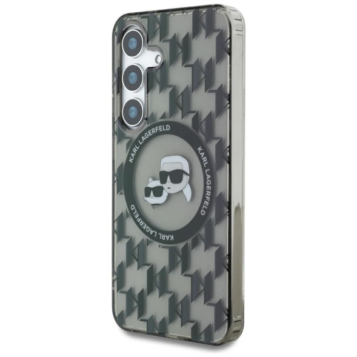 Karl Lagerfeld Button Karl&amp;amp;Choupette Heads On KL Pattern MagSafe Samsung Galaxy S25 Case Black