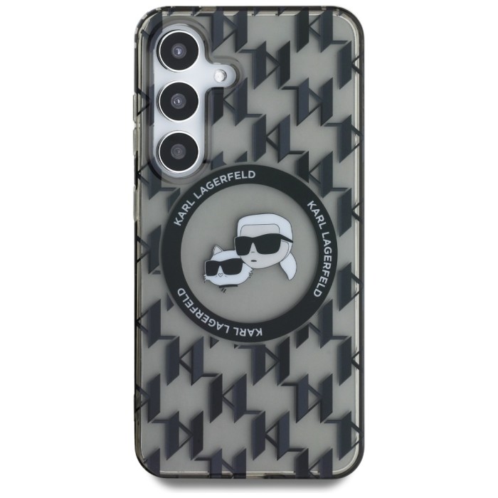Karl Lagerfeld Button Karl&amp;amp;Choupette Heads On KL Pattern MagSafe Samsung Galaxy S25 Case Black