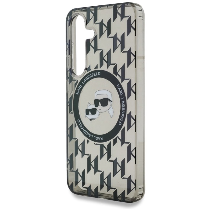 Karl Lagerfeld Button Karl&amp;amp;Choupette Heads On KL Pattern MagSafe Samsung Galaxy S25 Case Black