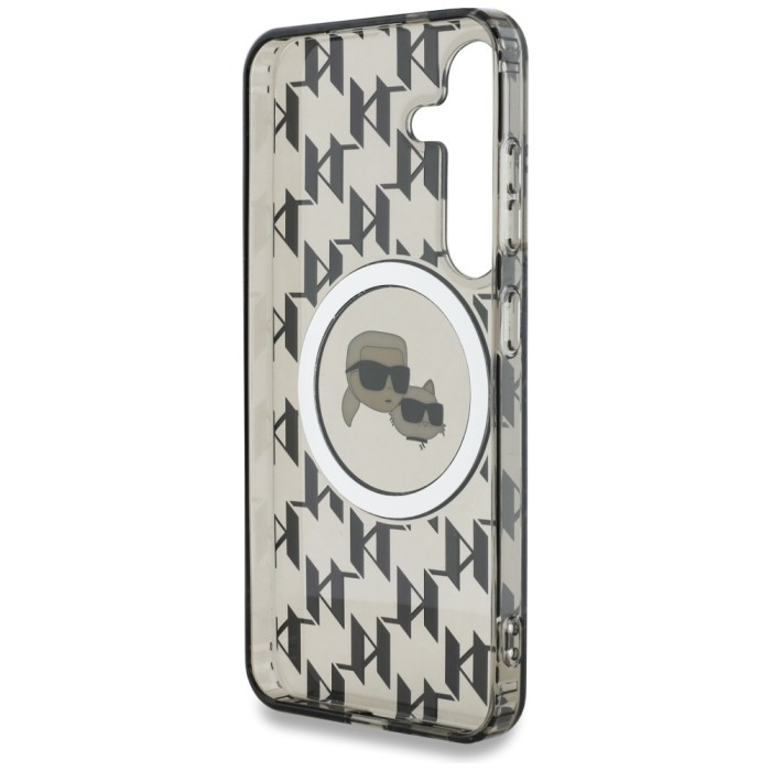 Karl Lagerfeld Button Karl&amp;amp;Choupette Heads On KL Pattern MagSafe Samsung Galaxy S25 Case Black