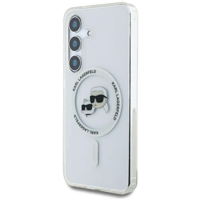 Karl Lagerfeld Button Case Karl &amp;amp; Choupette Heads Printed Logo MagSafe Samsung Galaxy S25 White