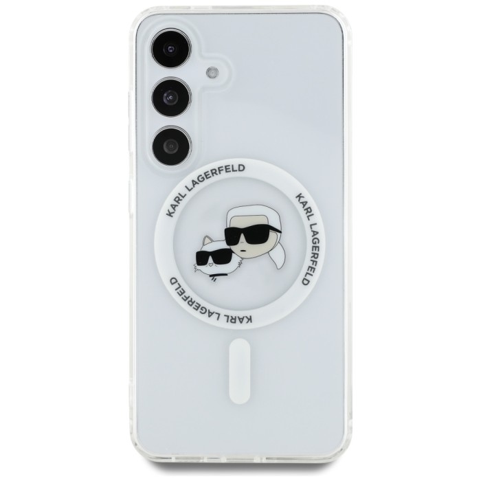 Karl Lagerfeld Button Case Karl &amp;amp; Choupette Heads Printed Logo MagSafe Samsung Galaxy S25 White