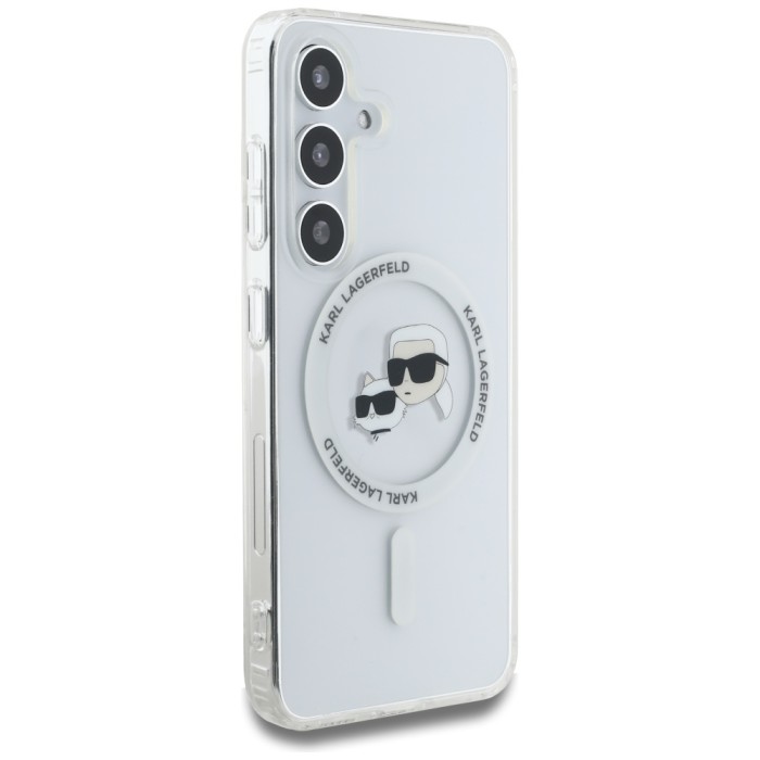 Karl Lagerfeld Button Case Karl &amp;amp; Choupette Heads Printed Logo MagSafe Samsung Galaxy S25 White