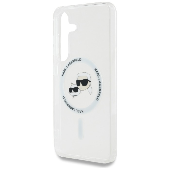 Karl Lagerfeld Button Case Karl &amp;amp; Choupette Heads Printed Logo MagSafe Samsung Galaxy S25 White