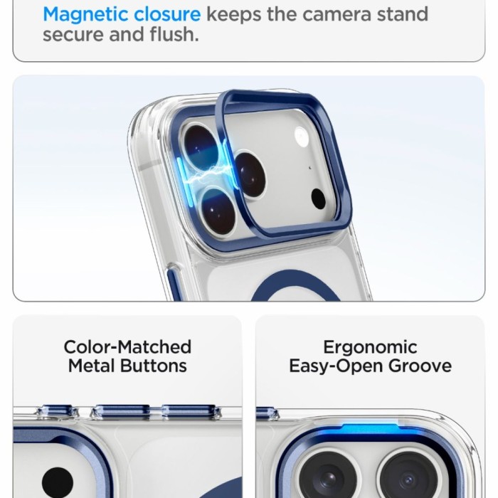 Spigen Ultra Hybrid Optik S MagSafe Case for iPhone 18 Pro Max / 17 Pro Max - Clear Navy Blue