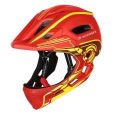 Wozinsky Kids' Full Face Bike Helmet with USB Rear Light S - Red and Yellow - OUTLET