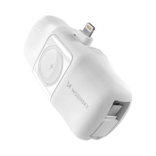Wozinsky WF16-YLS 5000mAh 15W Lightning Mini Power Bank with Built-in USB-C Cable and Apple Watch Charger - White - OUTLET