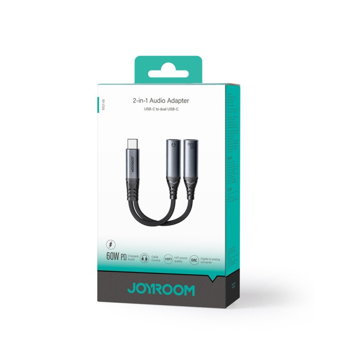 Joyroom SY-C03 USB-C to 2x USB-C 2in1 DAC adapter - black - OUTLET