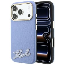 Karl Lagerfeld Grained with Resin Signature Logo MagSafe Case for iPhone 18 Pro Max / 17 Pro Max - Light Blue
