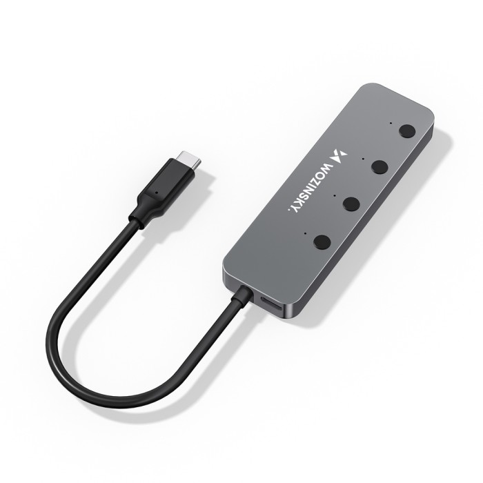 Wozinsky WHS080YSS 4 x USB-A 3.0 Aluminum Hub with Individual Switches and 15 cm USB-C Cable - Gray