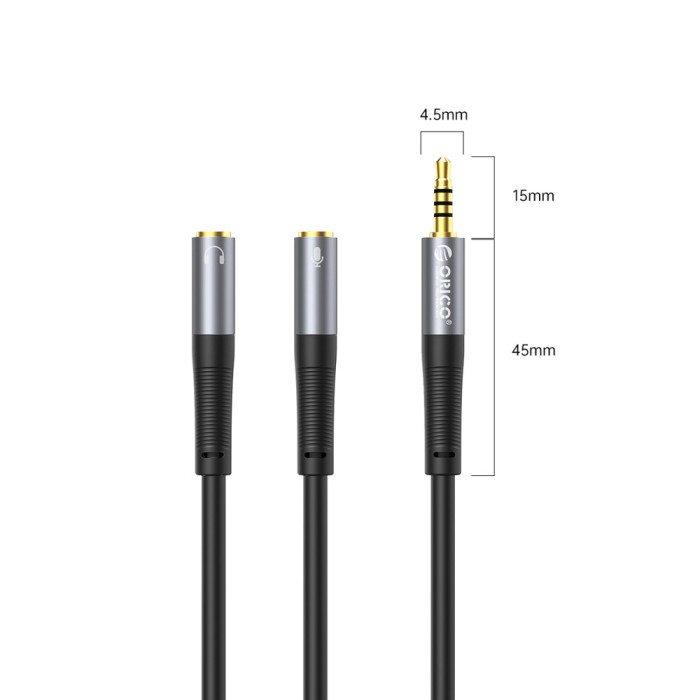 Orico AX2 audio adapter mini jack 3.5 mm headphone and microphone splitter 0.5 m - black