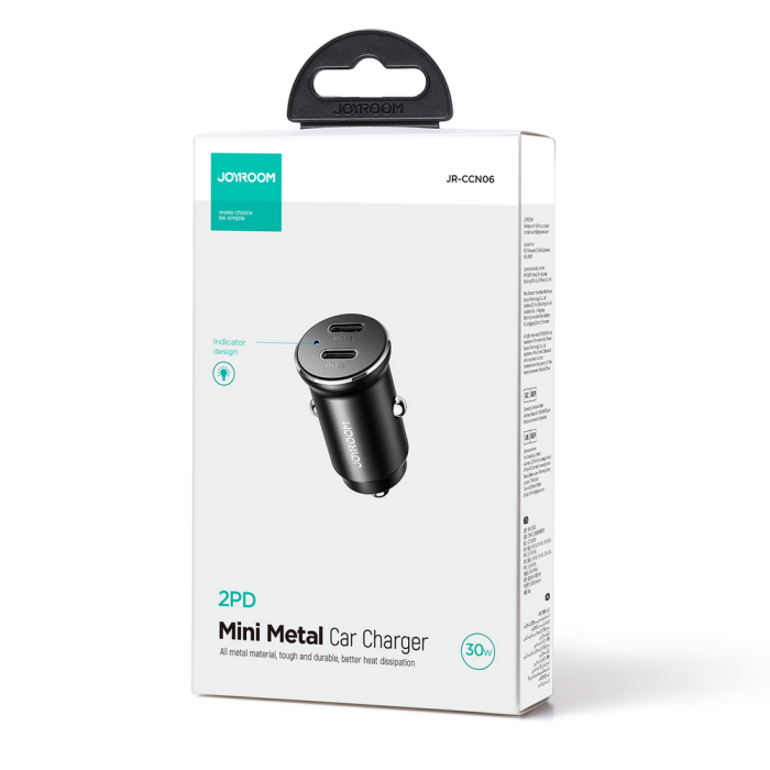Joyroom JR-CCN06 30W 2x USB-C Metal Mini Car Charger - Black - OUTLET