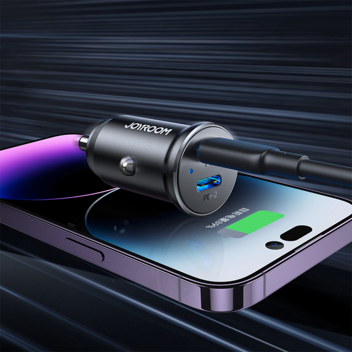 Joyroom JR-CCN06 30W 2x USB-C Metal Mini Car Charger - Black - OUTLET