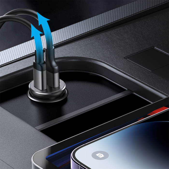 Joyroom JR-CCN06 30W 2x USB-C Metal Mini Car Charger - Black - OUTLET