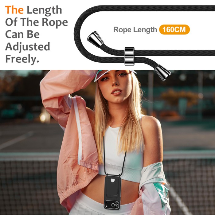 For iPhone 18 Pro / 17 Pro Case Liquid Silicone Card Holder Back Phone Cover with Lanyard - Black